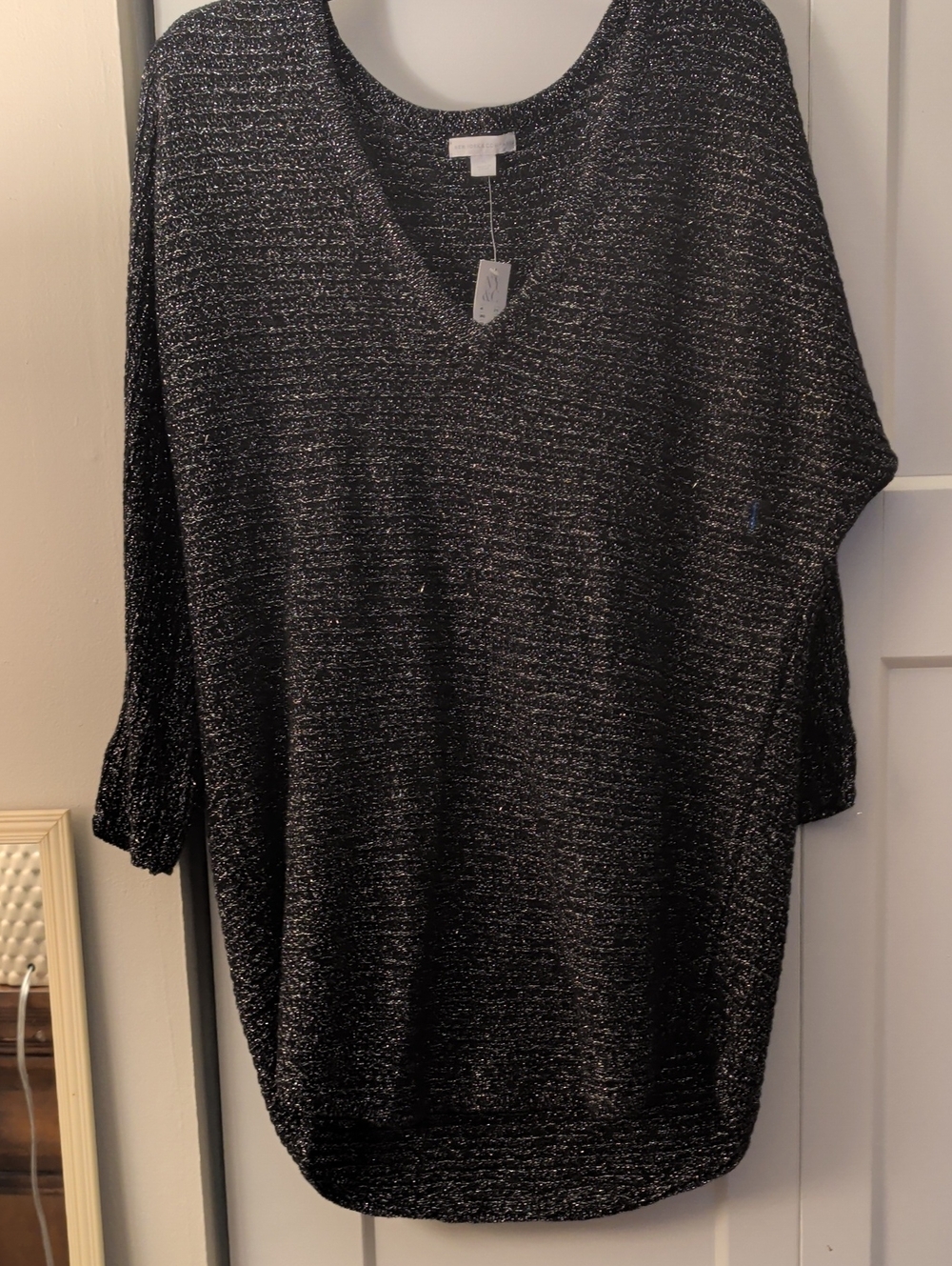 New York And Co.Black Metallic Knit V-Neck Sweater